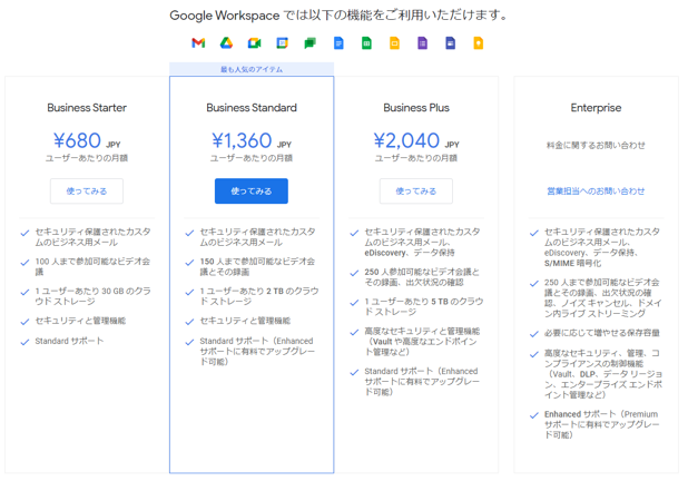 料金プランは月額・1人あたりで表示されています